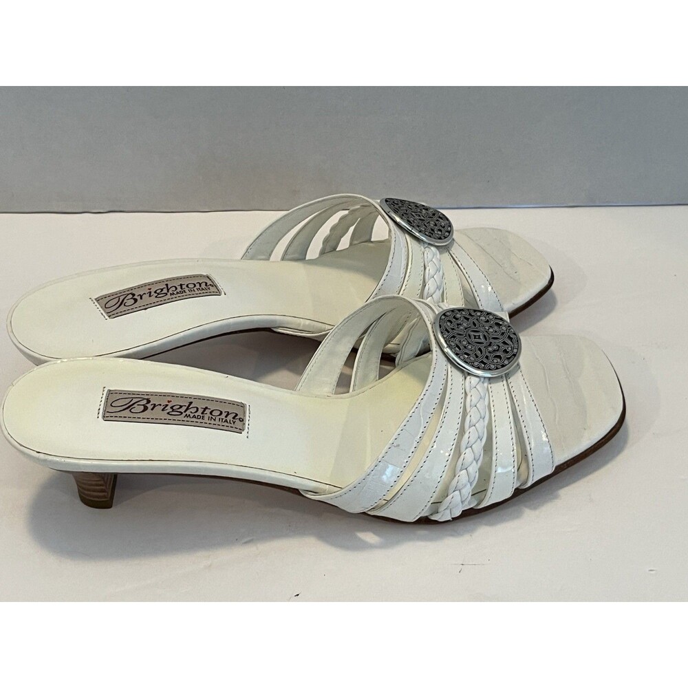 Brighton Kyoto Stacked Kitten Heel Sandals Size 8 M White Made in Italy - Picture 5 of 11
